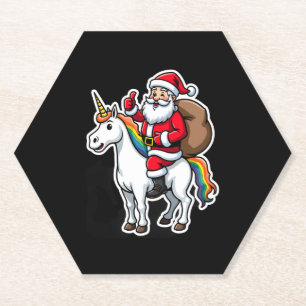 Dessous-de-verre En Papier Père Noël de Noël à cheval sur une licorne - Fille