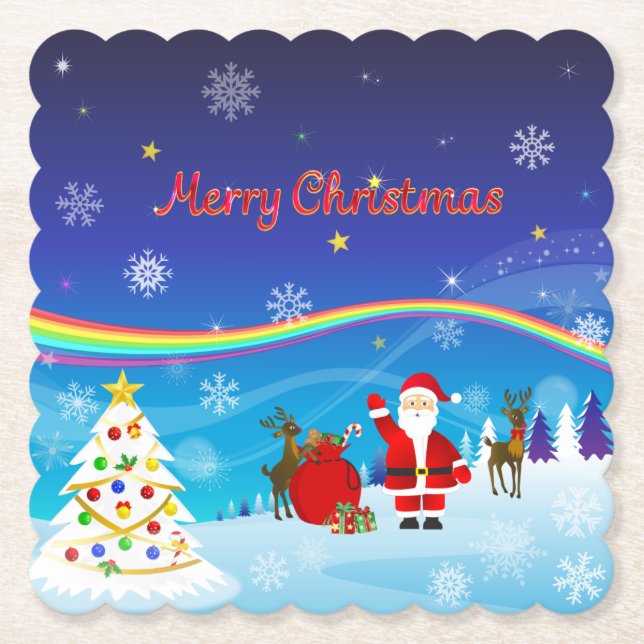 Dessous-de-verre En Papier Père Noël et rennes (Devant)