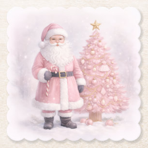 Dessous-de-verre En Papier Père Noël rose pastel de Noël