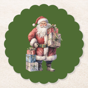 Dessous-de-verre En Papier Père Noël Vintage rétro avec des cadeaux plaisants
