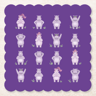Dessous-de-verre En Papier Personnages d'hippopotames fantaisistes – hippopot