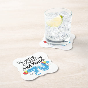 Dessous-de-verre En Papier Personnalisé 70e anniversaire Ajouter un nom Bleu