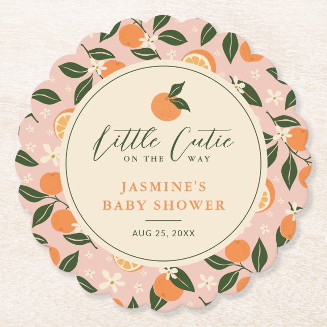Dessous-de-verre En Papier Petit Baby shower de Citrus orange Cutie (Devant)