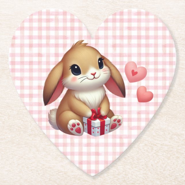 Dessous-de-verre En Papier Petit lapin lapin lapin de la Saint-Valentin (Devant)