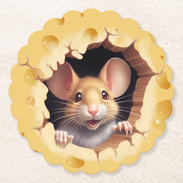 Dessous-de-verre En Papier Petite souris dans le Baby shower au fromage (Devant)