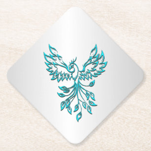 Dessous-de-verre En Papier Phoenix bleu turquoise se lève sur l'argent