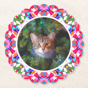 Dessous-de-verre En Papier Photo personnalisée Chat de Noël Maman Maman Maman