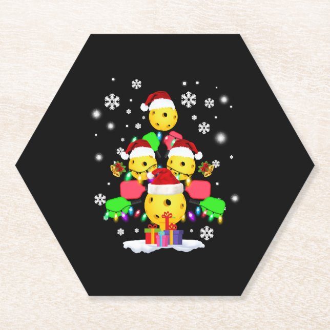 Dessous-de-verre En Papier Pickball Christmas Tree Père Noël Pickleball Light (Devant)