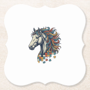 Dessous-de-verre En Papier Pièce de puzzle de cheval coloré T-Sh gravure vint