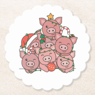 Dessous-de-verre En Papier Pig Christmas Tree Funny Animal Christmas