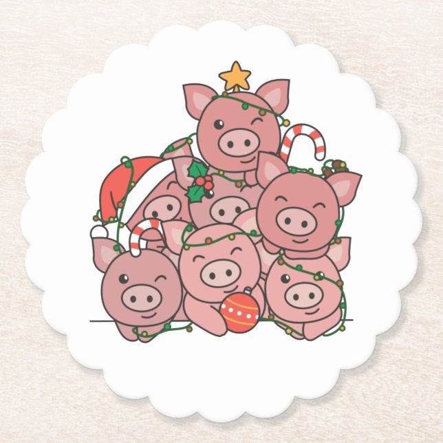 Dessous-de-verre En Papier Pig Christmas Tree Funny Animal Christmas (Devant)