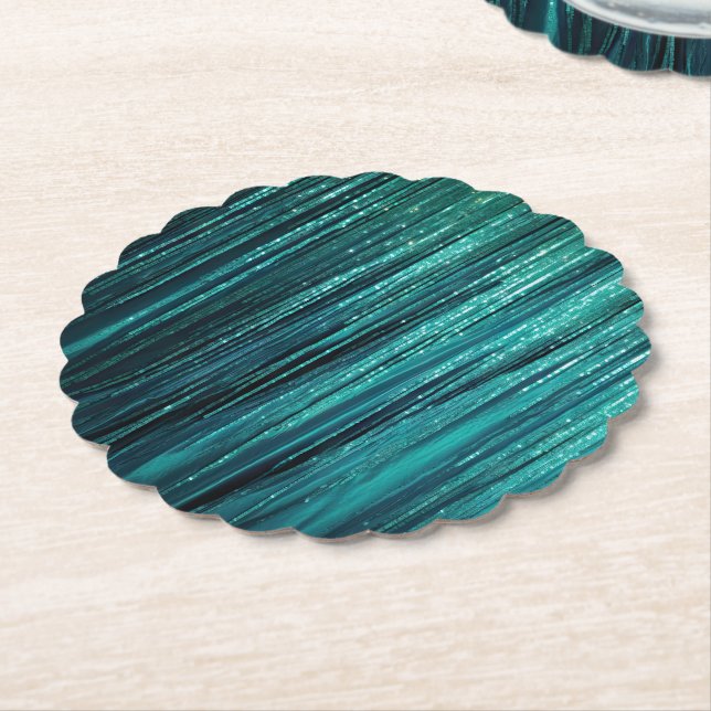 Dessous-de-verre En Papier Pine Green Glitzy Tinsel Stripes Noël (Incliné)