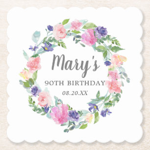 Dessous-de-verre En Papier Pink Blue Purple Floral 90e anniversaire