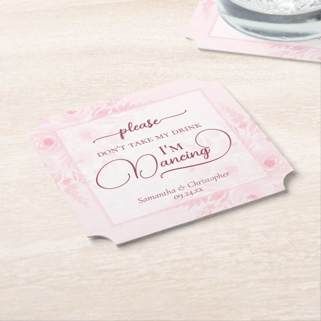 Dessous-de-verre En Papier Pink Boho Peonies Don't Take My Drink Wedding (Incliné)