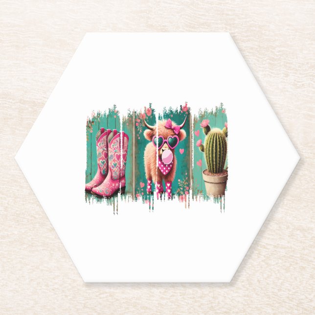 Dessous-de-verre En Papier Pink Cowgirl Valentine, Coeur (Devant)