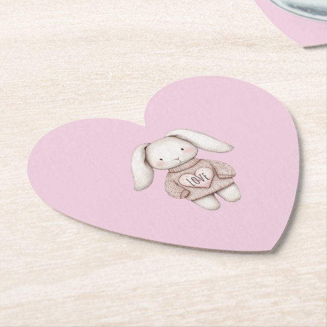 Dessous-de-verre En Papier Pink Cute Bunny Pink Sweater Heart Baby Shower (Incliné)