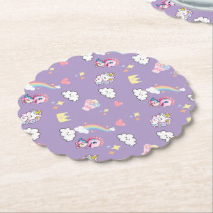 Dessous-de-verre En Papier Pink Cute Unicorn dinosaures arc-en-ciel fête d'an