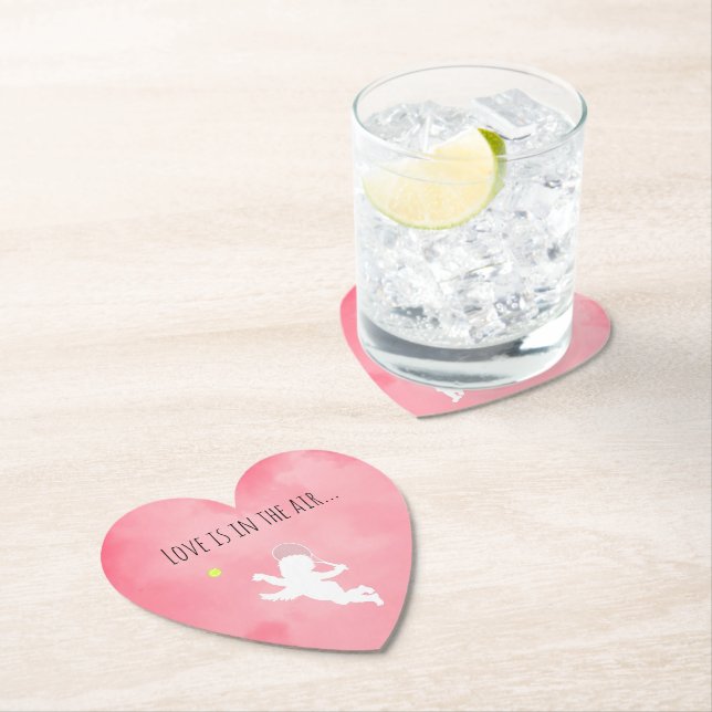 Dessous-de-verre En Papier Pink Love Tennis Cupid (En situation)