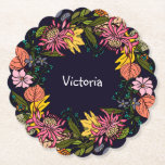 Dessous-de-verre En Papier Pink red and yellow aster flower wreath chalkboard<br><div class="desc">Pink red and yellow aster flower wreath chalkboard | Botany wreath and names. Beautiful hand drawn red and yellow design matriplate on colorful backdrop. Cartoon botanical wrapping paper print design. rustic floral wreath flowers baby shower cute girly chalkboard chalk board. Change the names.</div>