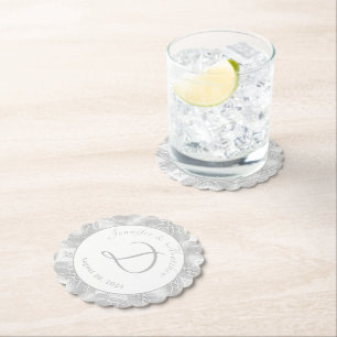 Dessous-de-verre En Papier Plaque en papier argent monogramme Faux-Satin