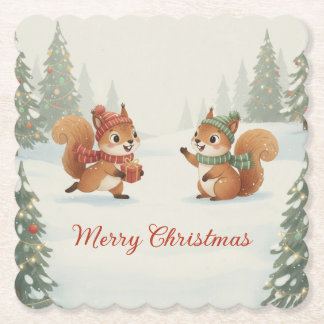 Dessous-de-verre En Papier Playful Squirrels in Christmas Winter Forest