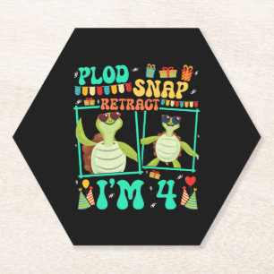 Dessous-de-verre En Papier Plod Snap Retract I'm 4 Turtle Kid 4e anniversaire