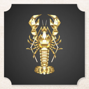 Dessous-de-verre En Papier Poisson à langouste polygonale dorée sur noir