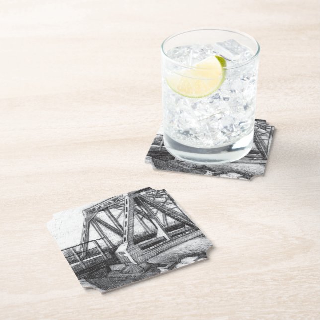 Dessous-de-verre En Papier Pont vieux pencilart Monochrome (En situation)