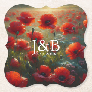 Dessous-de-verre En Papier Poppies rouges Floral Mariage Personnalisé