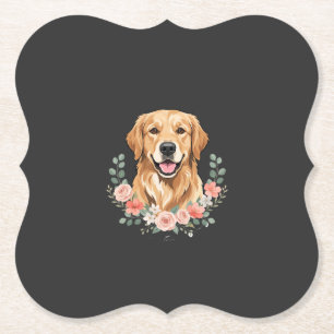 Dessous-de-verre En Papier Portrait de chien Retriever doré floral Sublimatio