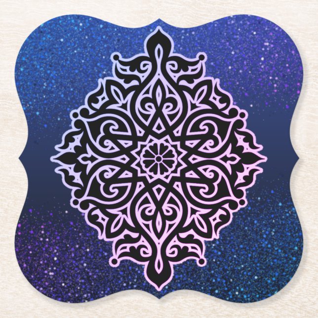 Dessous-de-verre En Papier Posavasos de cartón azul con purpurpurina (Devant)