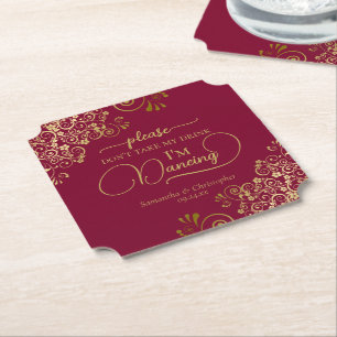 Dessous-de-verre En Papier Posh Burgundy & Gold ne prenez pas mon Mariage de 