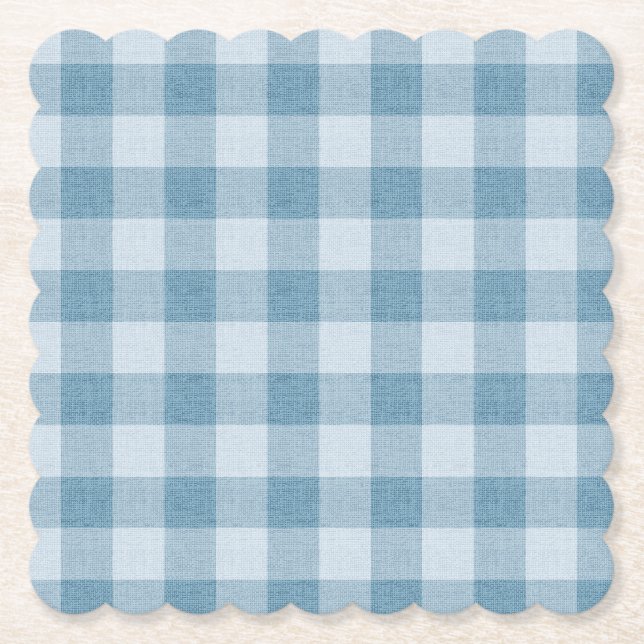 Dessous-de-verre En Papier Powder Blue Gingham Buffalo Check Linen Texture (Devant)