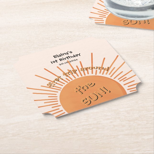 Dessous-de-verre En Papier Premier Voyage Autour Du Soleil 1Er Anniversaire (Incliné)