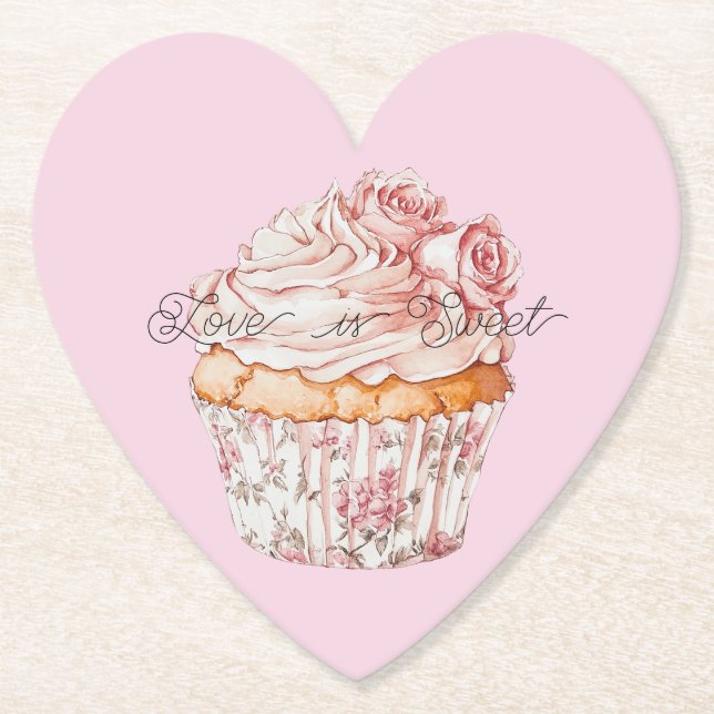 Dessous-de-verre En Papier Pretty Pink Roses Floral Cupcake Bridal Shower (Devant)