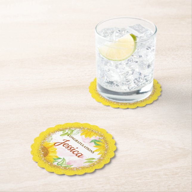 Dessous-de-verre En Papier Pretty Yellow Sunflowers Baby Shower (En situation)