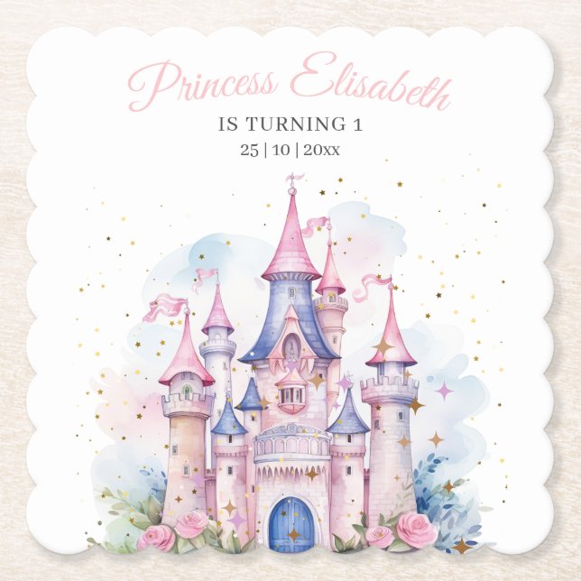 Dessous-de-verre En Papier Princess Birthday Party, Princess Castle Birthday (Devant)