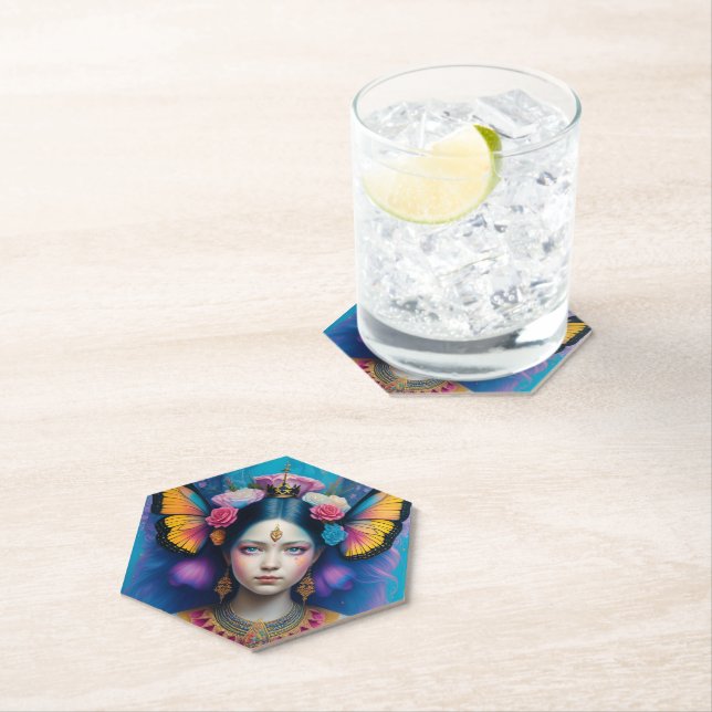 Dessous-de-verre En Papier princesse papillon avec petite couronne (En situation)