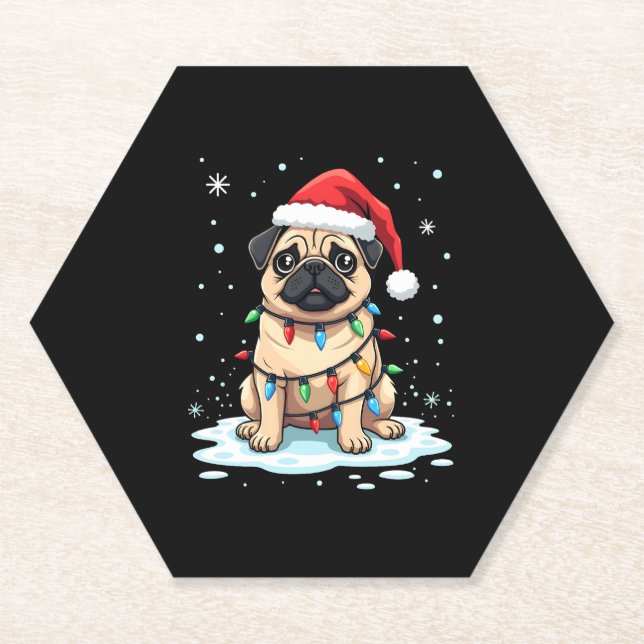 Dessous-de-verre En Papier Pug Dog Christmas Men Women (2) (Devant)