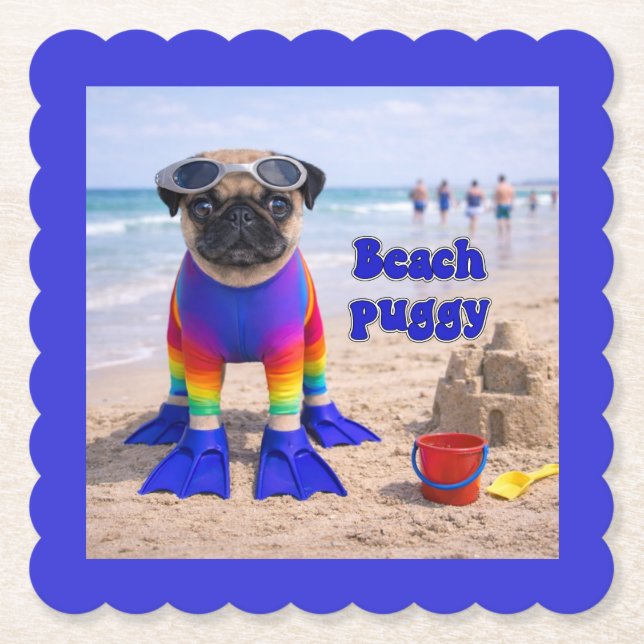 Dessous-de-verre En Papier Puggy de la plage (Devant)
