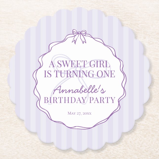 Dessous-de-verre En Papier Purple Coquette Bow Pastel Lavender fête d'anniver (Devant)