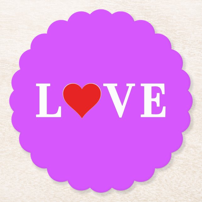 Dessous-de-verre En Papier Purple LOVE Heart Élégant élégant (Devant)