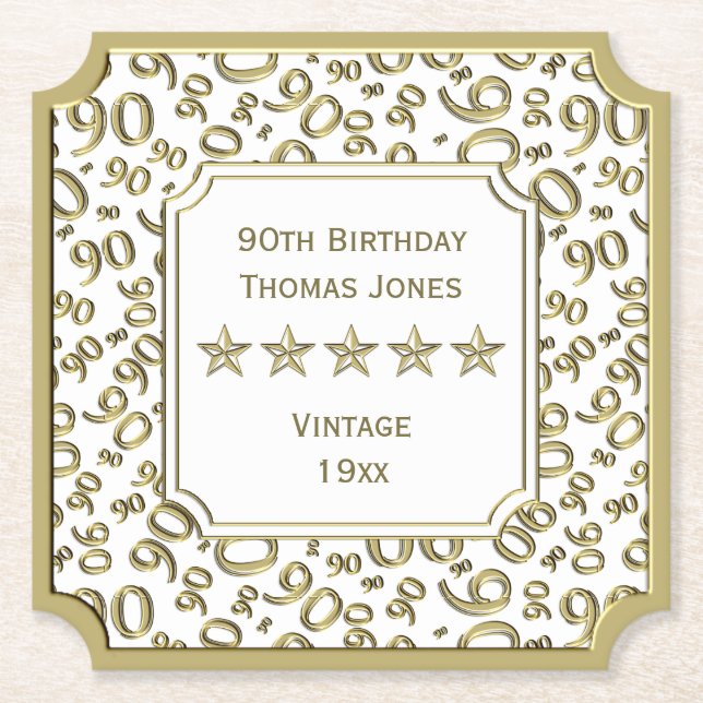 Dessous-de-verre En Papier quatre-vingt-dixième Blanc de fête (Devant)