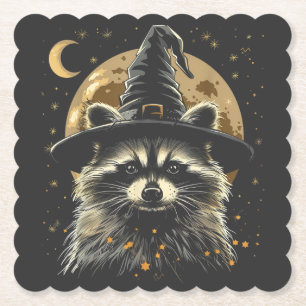 Dessous-de-verre En Papier Raccoon Halloween Wizard Casquette Funny mignonne