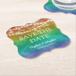 Dessous-de-verre En Papier Rainbow Ombre Gay Wedding Enregistrer la date