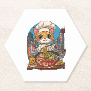 Dessous-de-verre En Papier Ramen Neko � Drôle Chat Chef Anime Nourriture