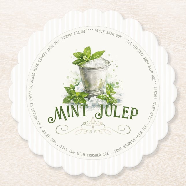 Dessous-de-verre En Papier Recette de Mint Julep Fête du Derby Aquarelle Mode (Devant)