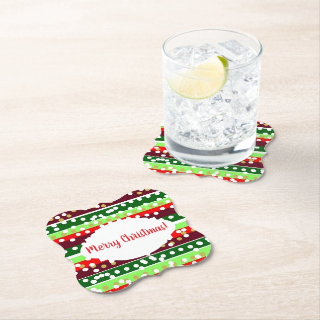 Dessous-de-verre En Papier Red and Green Stripes Polka Dots Christmas  (En situation)