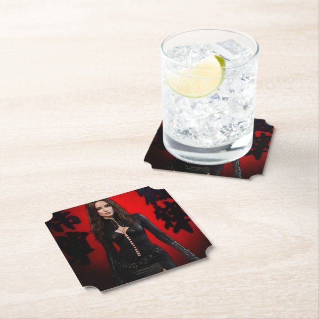 Dessous-de-verre En Papier Red Black paper coaster (En situation)
