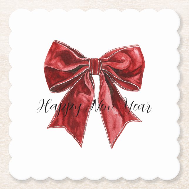 Dessous-de-verre En Papier Red Bow New Year's Eve (Devant)